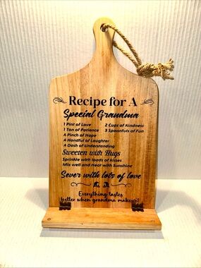 Recipe for a Special Grandma Wooden cookbook stand- Natural Wood 7.5x15